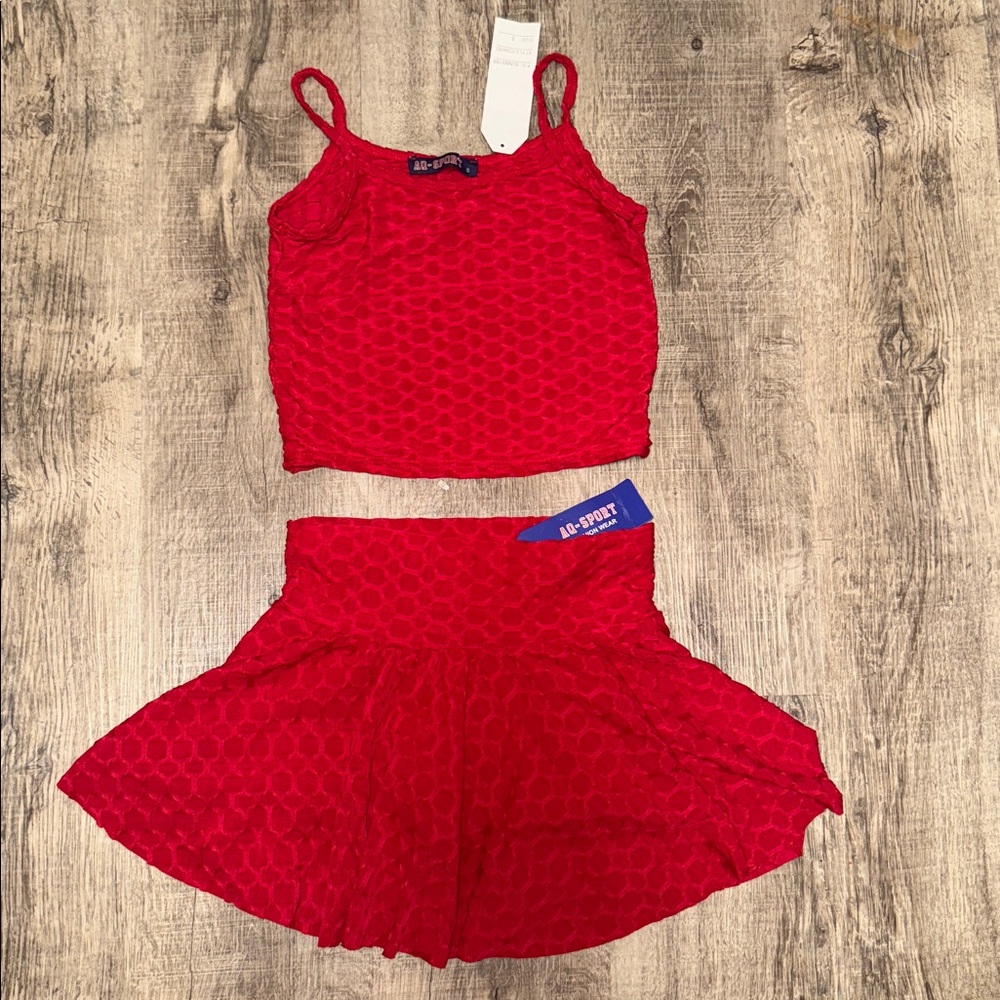 Vibrant Red Textured Women's Two-Piece Set